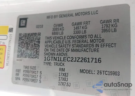 2018 GMC Sierra 1500 from USA, damaged, VIN 1GTN1LEC2JZ261716